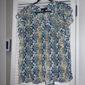 RACHEL Rachel Roy Blue and Green Floral Blouse